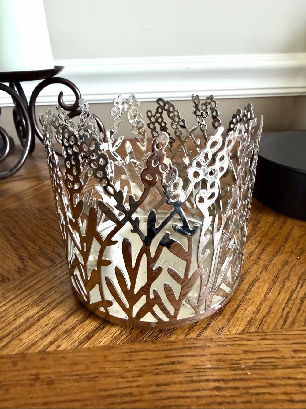 Bath & Body Works Silver Lavender Willow Cutout 3-Wick Candle Holder